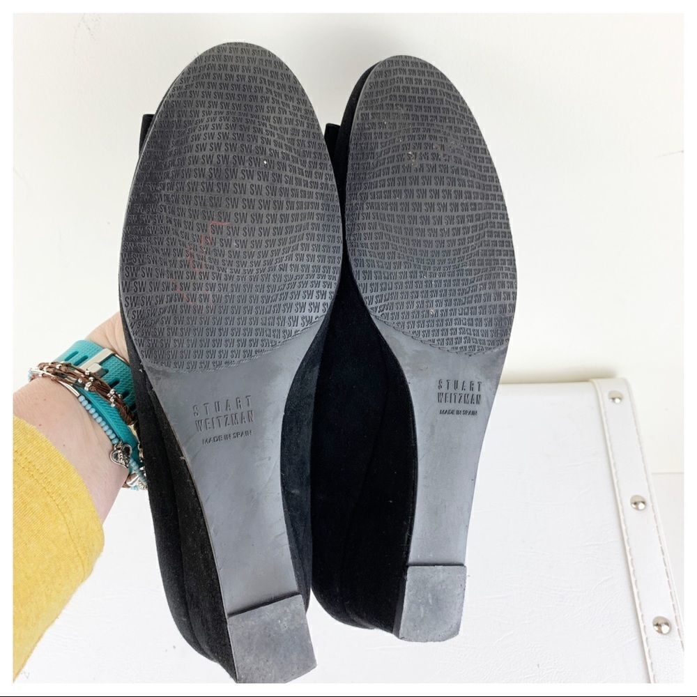 Stuart‎ Weitzman Caring Black Suede Low Wedge Silver Ring Accent 8.5 - Picture 8 of 10